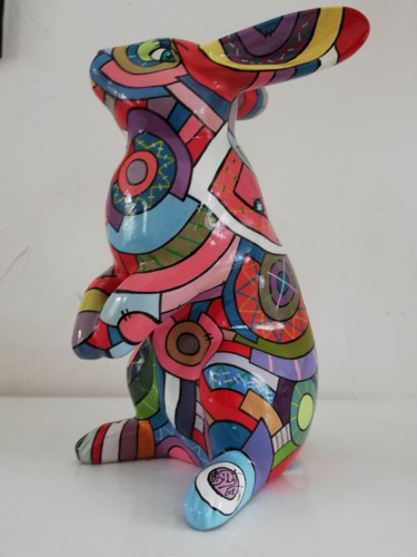 Sculpture titled "Lapin cercles" by Philippe Sidot Et Charlotte Carsin, Original Artwork, Resin