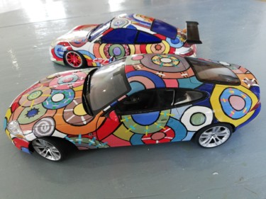"Porsche et Jaguar" başlıklı Heykel Philippe Sidot Et Charlotte Carsin tarafından, Orijinal sanat, Metaller