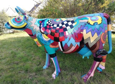 Sculpture intitulée "Vache carreaux" par Philippe Sidot Et Charlotte Carsin, Œuvre d'art originale, Résine