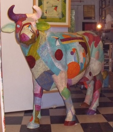 Sculpture intitulée "Sidonie,la vache au…" par Philippe Sidot Et Charlotte Carsin, Œuvre d'art originale
