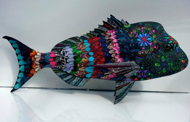 "feu d'artifish" başlıklı Heykel Philippe Sidot Et Charlotte Carsin tarafından, Orijinal sanat, Rezine