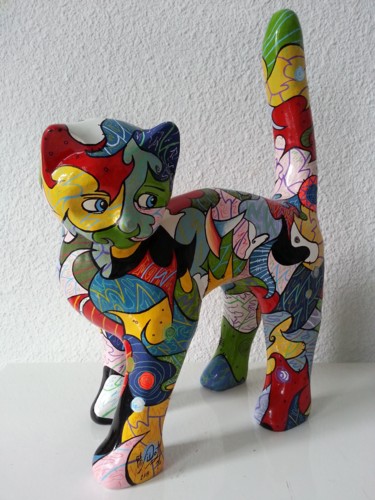 Sculpture titled "Cha ch'est chat !!" by Philippe Sidot Et Charlotte Carsin, Original Artwork, Resin
