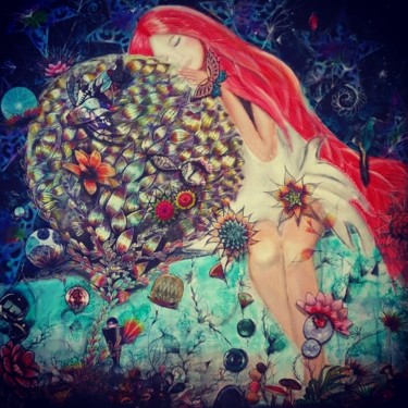 Schilderij getiteld "Fleur de l'univers" door Philippe Sidot Et Charlotte Carsin, Origineel Kunstwerk