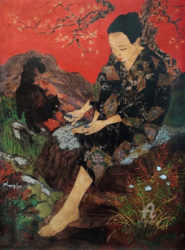 Schilderij getiteld "Nail time" door Phuong.C Nguyen, Origineel Kunstwerk, Lak