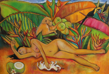 Malerei mit dem Titel "Die Träumerin" von Phut Buddha, Original-Kunstwerk, Öl