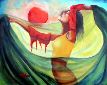 Painting titled "Danse Atikawek huil…" by Phybra, Original Artwork, Oil