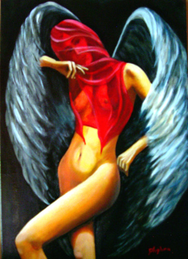 Painting titled "Trompeuse apparence…" by Phybra, Original Artwork, Oil