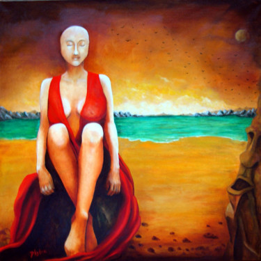 Peinture intitulée "La gardienne de l'i…" par Phybra, Œuvre d'art originale, Huile
