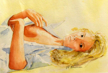 Painting titled "Repos. aquarelle by…" by Phybra, Original Artwork, Watercolor