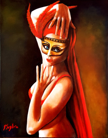 Painting titled "Masquerade 1 By Phy…" by Phybra, Original Artwork, Oil