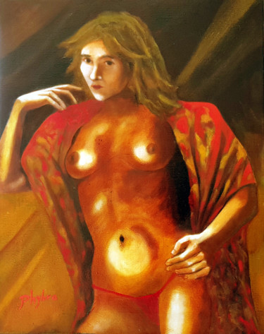 Malerei mit dem Titel "Sortie de Bain" von Phybra, Original-Kunstwerk, Öl