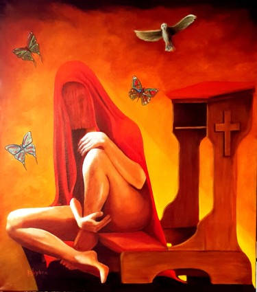 Painting titled "Le doute" by Phybra, Original Artwork, Oil
