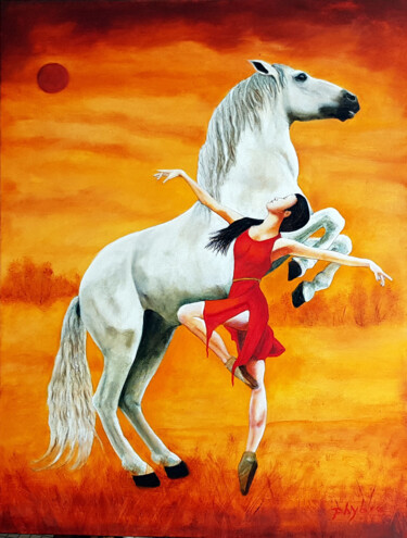 Malerei mit dem Titel "Lancer de lune par…" von Phybra, Original-Kunstwerk, Öl