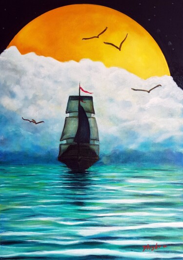 Peinture intitulée "Le bateau ivre" par Phybra, Œuvre d'art originale, Huile