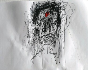 Dessin intitulée "l'Homme à la Tête d…" par Pi-H, Œuvre d'art originale, Crayon