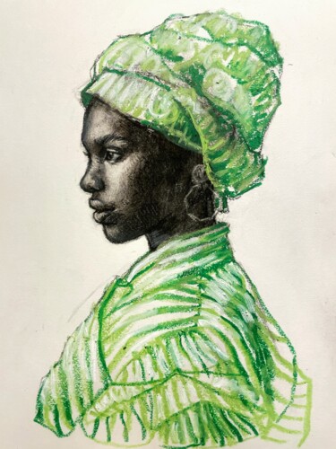 Disegno intitolato "Portrait de femme" da Pia D’Hautefeuille, Opera d'arte originale, Carbone