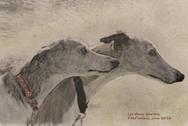 Digital Arts titled "Les deux lévriers" by Pia De Panicis, Original Artwork, Digital Painting