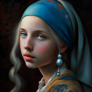 Digital Arts titled "A Girl with a Pearl…" by Pia Valentin Sørensen, Original Artwork, AI generated image