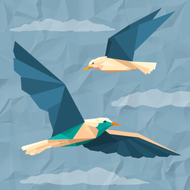Цифровое искусство под названием "Seagulls" - Pia Valentin Sørensen, Подлинное произведение искусства, Цифровая живопись