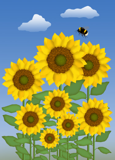 Digitale Kunst mit dem Titel "Sunflowers" von Pia Valentin Sørensen, Original-Kunstwerk, Digitale Malerei