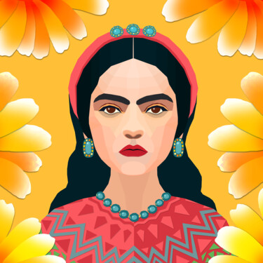 Digital Arts titled "Frida Kahlo Portrait" by Pia Valentin Sørensen, Original Artwork, Digital Painting