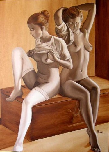 "Les deux soeurs" başlıklı Tablo Philippe Piana tarafından, Orijinal sanat, Petrol