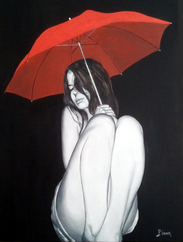 Peinture intitulée "JF sous-la-pluie" par Philippe Piana, Œuvre d'art originale, Huile