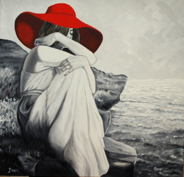 Peinture intitulée "JF en bord de mer" par Philippe Piana, Œuvre d'art originale, Huile