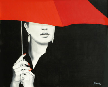 Painting titled "Le parapluie rouge" by Philippe Piana, Original Artwork, Oil