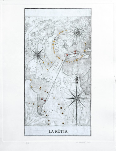 Printmaking titled "La Rotta" by Pia Nicotra, Original Artwork, Etching