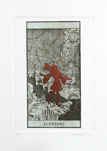 Gravures & estampes intitulée "La Partenza" par Pia Nicotra, Œuvre d'art originale, Eau-forte