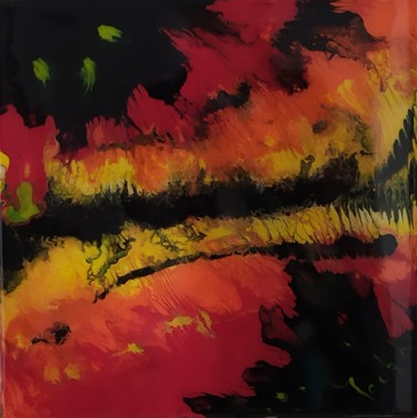 Painting titled "Incendie" by Jacqueline Leutwyler Kobi, Original Artwork, Acrylic