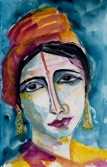 Peinture intitulée "La travailleuse" par Véronique Piaser-Moyen, Œuvre d'art originale, Aquarelle