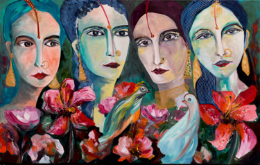 Painting titled "Les quatre soeurs" by Véronique Piaser-Moyen, Original Artwork, Acrylic