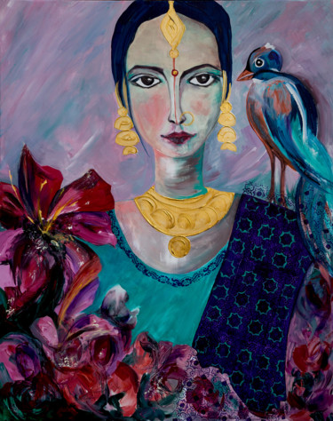 Peinture intitulée "Bharatanatyam au ja…" par Véronique Piaser-Moyen, Œuvre d'art originale, Acrylique Monté sur Châssis en…