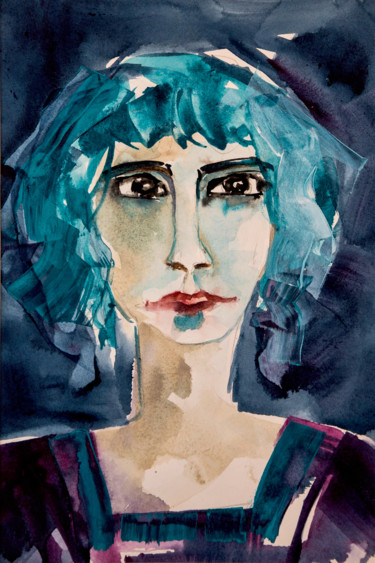 Peinture intitulée "Femme blues 02" par Véronique Piaser-Moyen, Œuvre d'art originale, Aquarelle