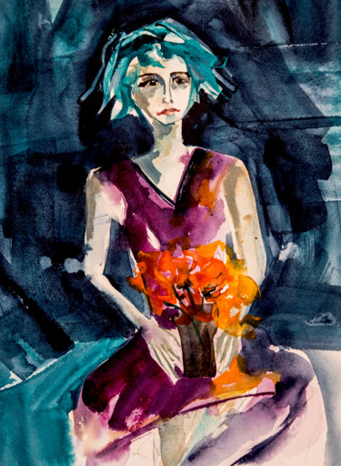 Painting titled "Femme blues 03" by Véronique Piaser-Moyen, Original Artwork, Watercolor