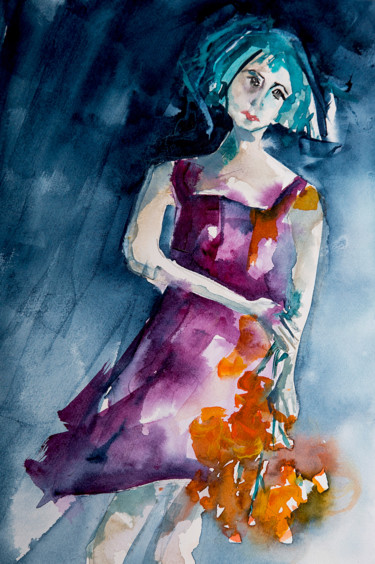 Painting titled "Femme blues 04" by Véronique Piaser-Moyen, Original Artwork, Watercolor