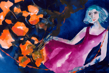 Peinture intitulée "Femme blues 20" par Véronique Piaser-Moyen, Œuvre d'art originale, Aquarelle