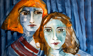 Painting titled "Les deux filles" by Véronique Piaser-Moyen, Original Artwork, Watercolor