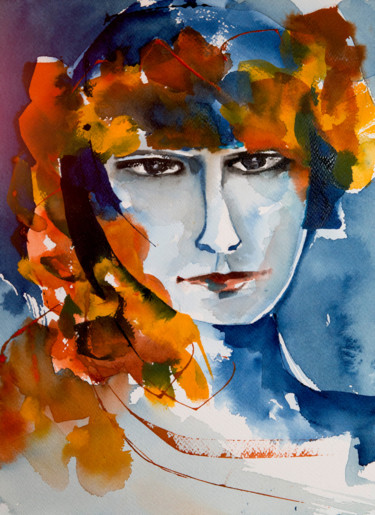 Painting titled "Carmen 01" by Véronique Piaser-Moyen, Original Artwork, Watercolor Mounted on Cardboard