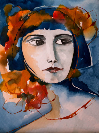 Painting titled "Carmen-04" by Véronique Piaser-Moyen, Original Artwork, Watercolor Mounted on Cardboard