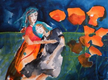 Peinture intitulée "Femme blues 29" par Véronique Piaser-Moyen, Œuvre d'art originale, Aquarelle