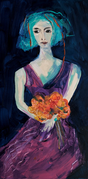 Malerei mit dem Titel "Femme blues 31" von Véronique Piaser-Moyen, Original-Kunstwerk, Acryl Auf Keilrahmen aus Holz montiert