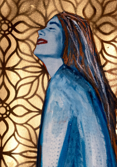 Pintura titulada "Madone bleue" por Véronique Piaser-Moyen, Obra de arte original, Pastel