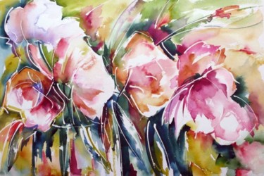 Malerei mit dem Titel "Fleurs et désirs" von Véronique Piaser-Moyen, Original-Kunstwerk, Aquarell