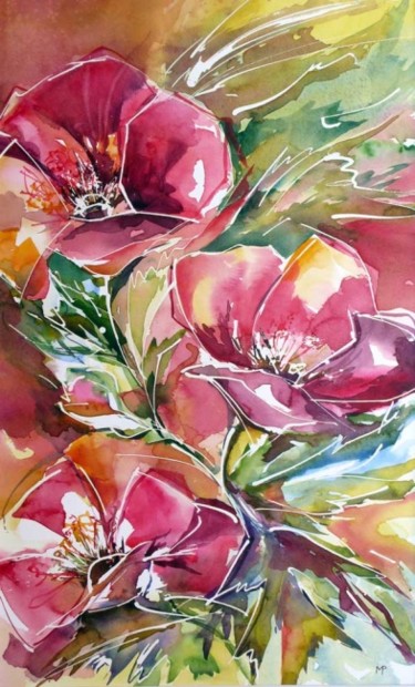 Картина под названием "Choeurs de fleurs" - Véronique Piaser-Moyen, Подлинное произведение искусства, Акварель