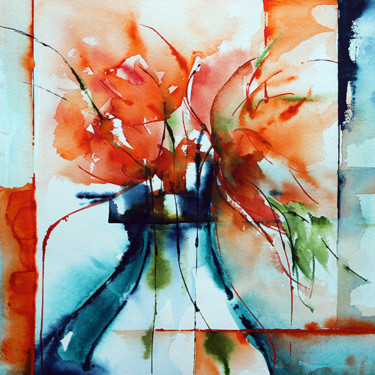 Peinture intitulée "Absolument orange" par Véronique Piaser-Moyen, Œuvre d'art originale, Aquarelle