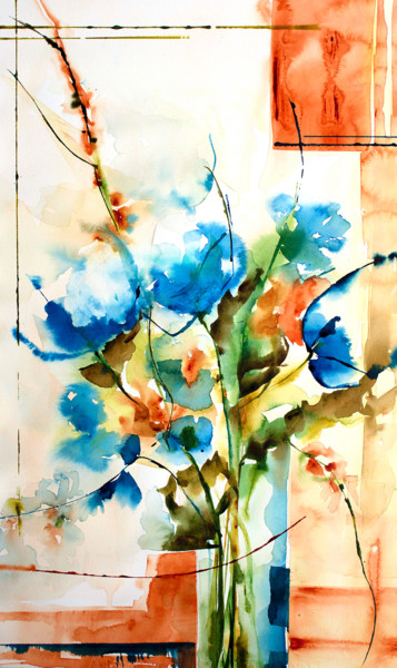 Malarstwo zatytułowany „Rhapsody in blue” autorstwa Véronique Piaser-Moyen, Oryginalna praca, Akwarela