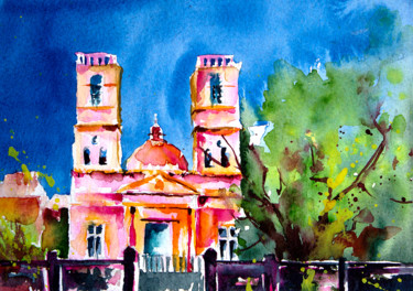 Painting titled "Pondichery-Notre Da…" by Véronique Piaser-Moyen, Original Artwork, Watercolor